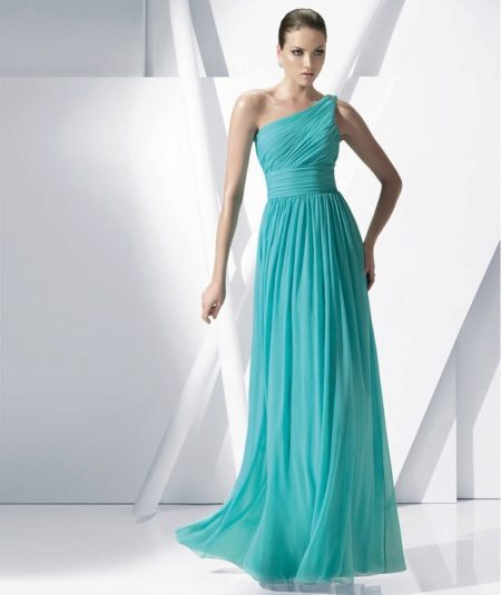 Robe de soirée grecque à une épaule turquoise
