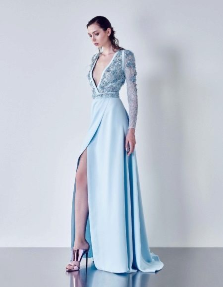 Robe de soirée bleue à manches