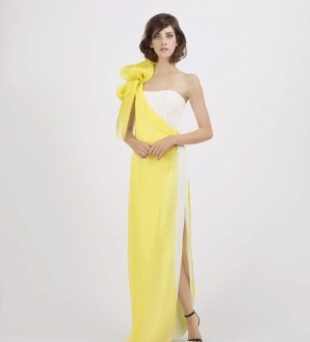 Robe de soirée jaune et blanche