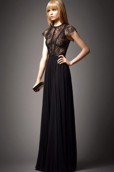 Robe de soirée noire avec haut en dentelle