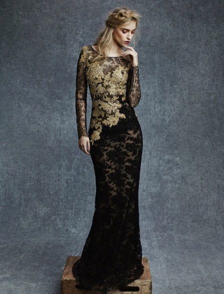 Robe de soirée noire en dentelle