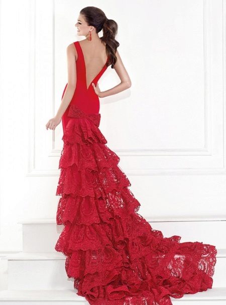 Robe rouge soirée sirène avec dos en dentelle