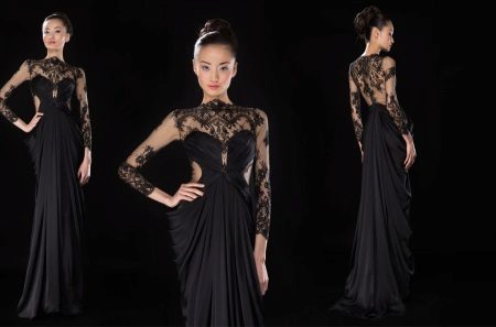 Robe de soirée noire avec dentelle