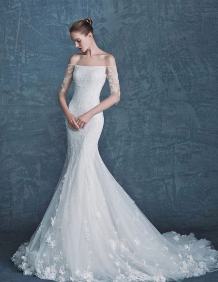 Robe de mariée sirène avec des manches en dentelle