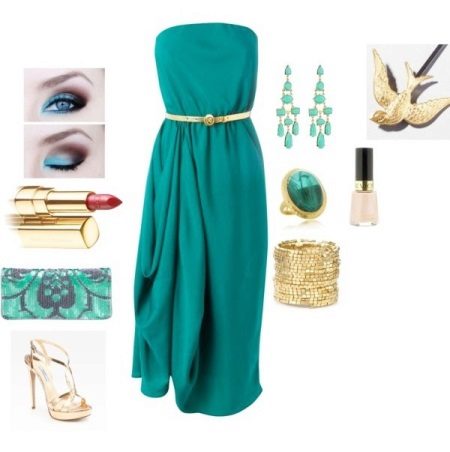 Robe turquoise et accessoires à elle
