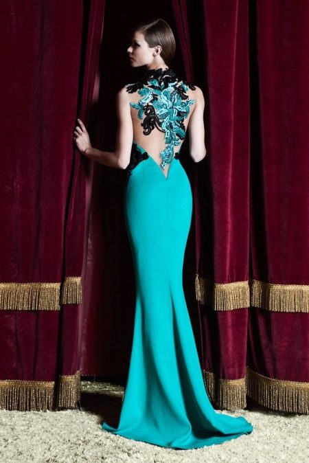 Robe turquoise avec Zuhair Murad noir
