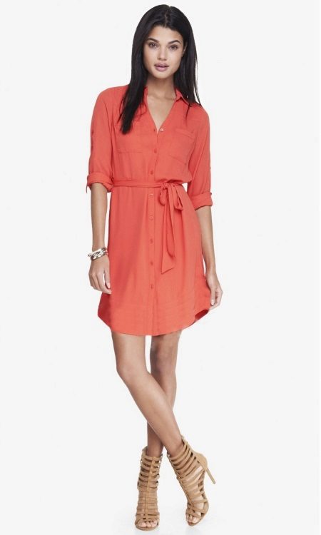 Robe chemise mi-longue corail