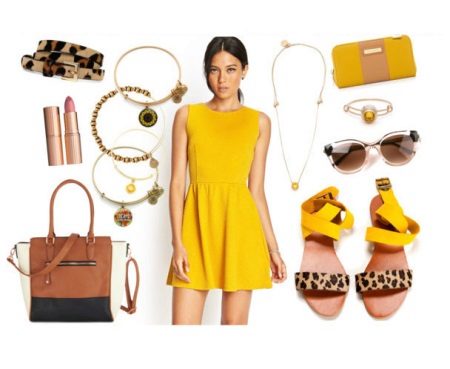 Accessoires et chaussures pour une robe de moutarde