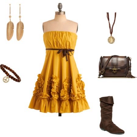 Robe moutarde avec marron