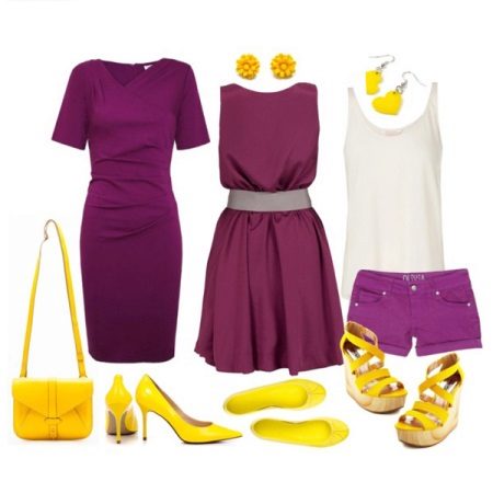 Robe violette avec accessoires jaunes