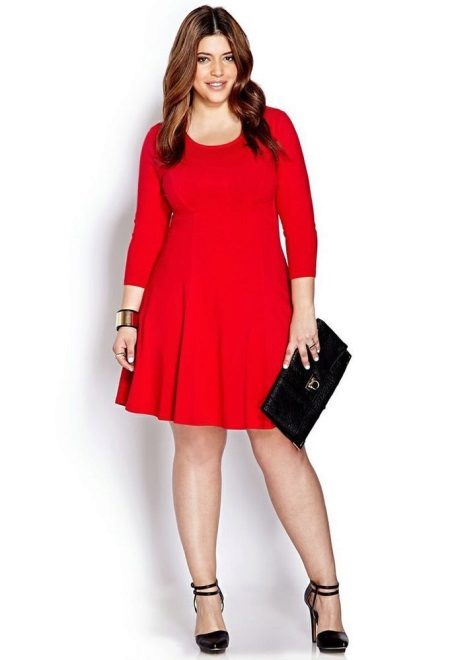 Robe rouge mi-longue à manches 3/4 pour femmes obèses