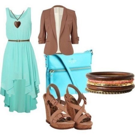 Robe menthe avec accessoires marron