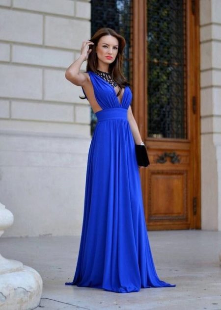 Robe longue bleu vif au sol