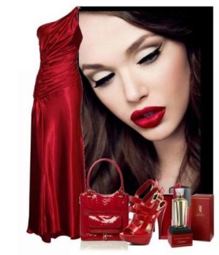 Maquillage sous une robe cerise