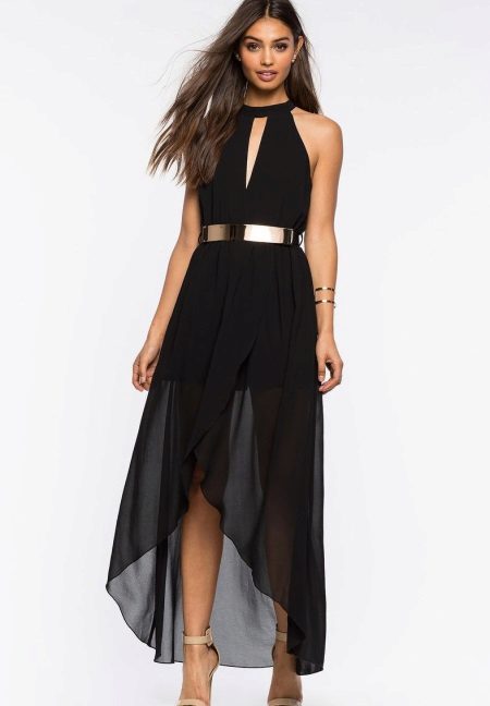 Robe longue noire asymétrique