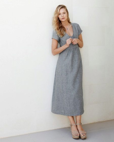 Robe en lin gris longueur MIDI