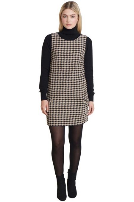Robe droite à col roulé à carreaux