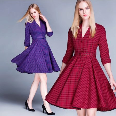 Robes à carreaux à manches longues