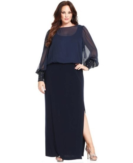 Robe de bureau en combinaison avec mousseline et robe en maille à manches longues pour femmes obèses