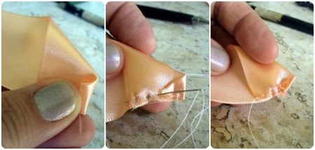 Torcendo uma flor de fita de cetim