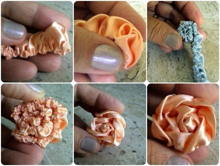 Formação de uma flor de fita de cetim