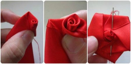 2 etapa de torcer uma rosa de uma fita