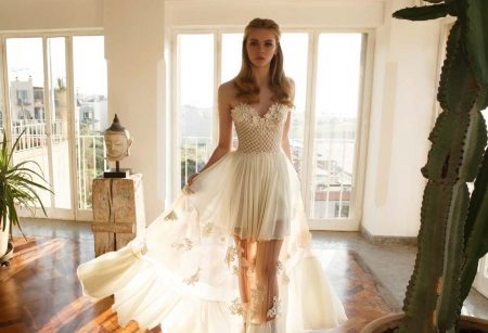 Robe de mariée sans bretelles avec jupe transparente