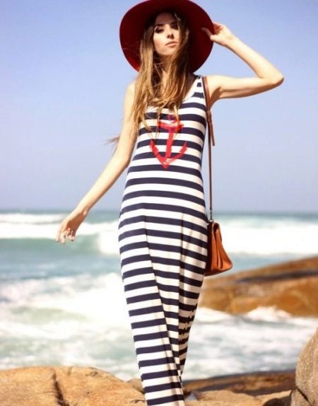Robe longue à rayures bleu marine