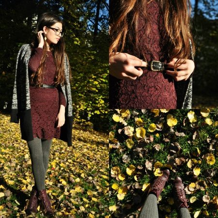 Collants gris à la robe marron
