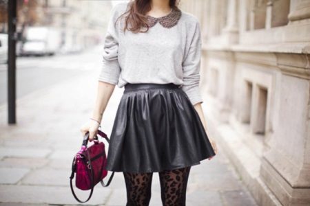 Jupe soleil en cuir noir