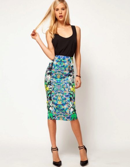 Jupe crayon multicolore à taille haute