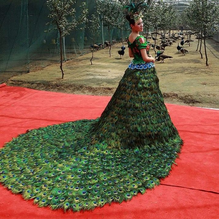 Robe de mariée en plumes de paon
